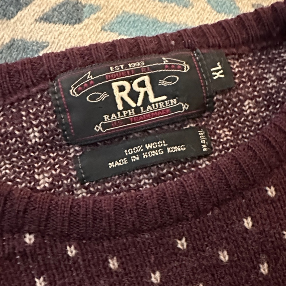 ๐ซ RRL Double RL Burgundy Fair Isle Sweater - Picture 2 of 8